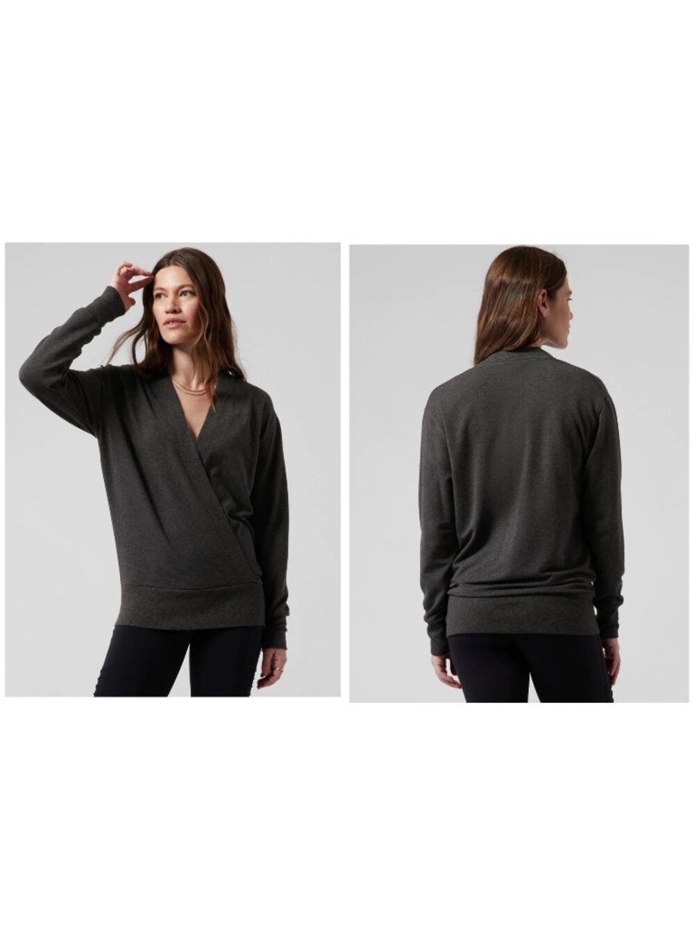 Athleta Purana V-Neck Sweatshirt Cardigan Womens Medium Gray Balletcore Outdoor